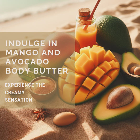Imagine of mango and avocado on a sandy beach