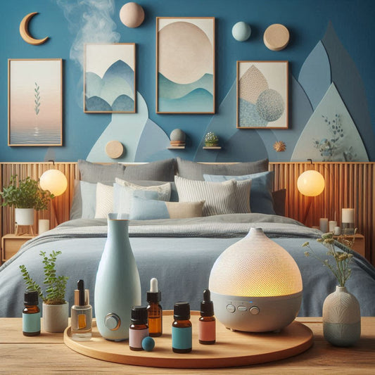 Aromatherapy diffuser creating a calming atmosphere in a bedroom