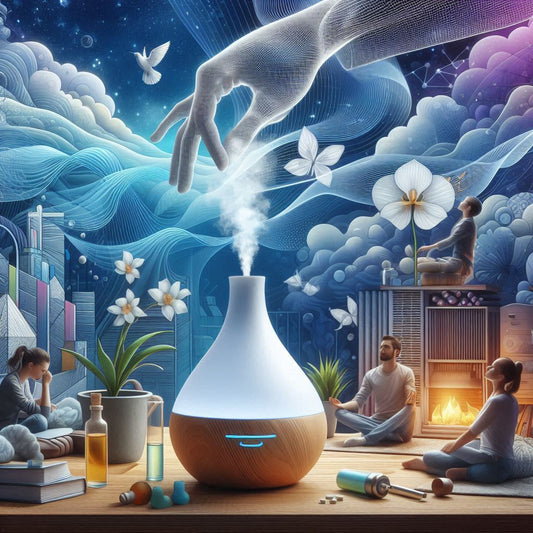 Aromatherapy diffuser with calming essential oils to relieve nighttime anxiety symptoms